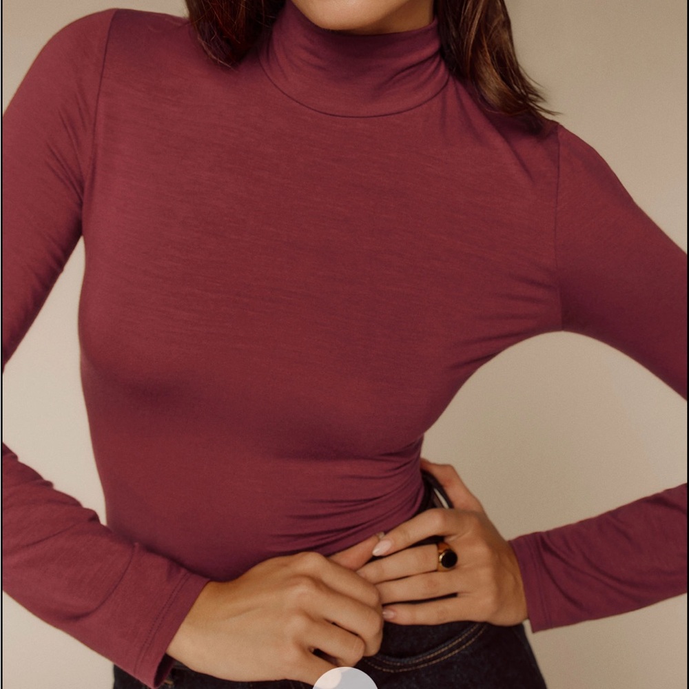 Reformation Deep Red Turtleneck Top
